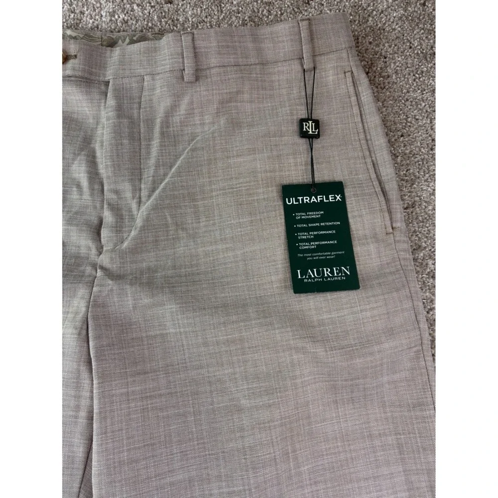 Lauren Ralph Lauren Dress Pants Men 38x34 Beige Ultraflex Stretch Flat Front NEW